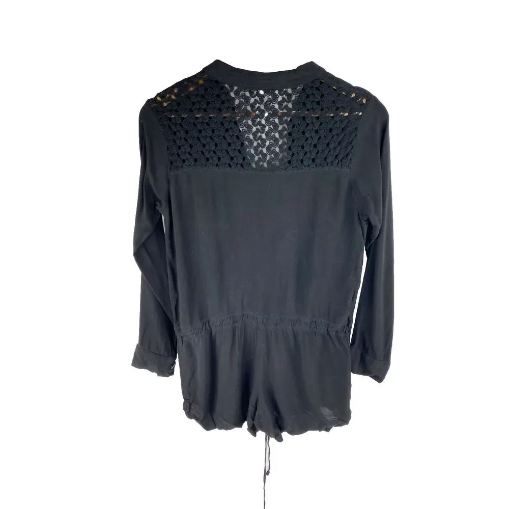Tylie Malibu‎ Womens S Romper Jumpsuit Black Long Sleeve Drawstring One Piece